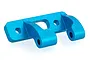 A blue anodized aluminium rear brace mount for an RC car, featuring mounting holes and a curved structural design.