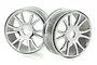 Two shiny chrome-plated RC buggy rims with a multi-spoke design, shown from a front-angled perspective against a white background.