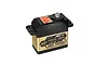 MKS HV777A+ high voltage coreless digital servo with a black and gold metal case against a white background.