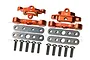 GPM Racing orange aluminium suspension arm tie bar set with mounting plates and screws for RC cars.