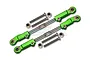 Two green GPM Racing aluminium adjustable camber links with included screws and nuts on a white background.
