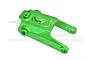 A green anodized aluminium servo protector part for RC vehicles by GPM Racing, featuring machined details and engraved text.