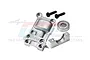 GPM Racing silver aluminium rear gear cover set for RC cars, including two metal screws and a ball bearing, shown against a white background.
