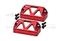 Two red anodized aluminium GPM Racing servo protectors with mounting screws on a white background.