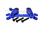 Blue anodized aluminium steering bell crank and drag link assembly by GPM Racing with three black screws on a white background.