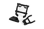 Traxxas LED wheelie bar mounts and rear skid plate components in black plastic on a white background.