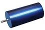 A blue cylindrical Traxxas brushless marine motor with a silver output shaft on a white background.
