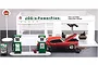 A 1/24 scale model kit of Joe's Power Plus gas station featuring a service building, fuel pumps, a red car with hood open, and various workshop accessories.