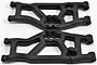 Two black RPM RC front suspension arms for an RC vehicle, shown from a top-down perspective on a white background.