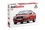 Italeri 1/24 scale Audi Quattro plastic model kit box featuring a red Audi Quattro car illustration on a white background.