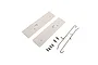 E-Flite wing lock assembly kit including two white plastic covers, two metal wire rods, two small springs, and four black screws on a white background.