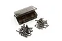 A Yeah Racing titanium screw set for Tamiya Wild One, featuring a translucent grey plastic storage box and two piles of assorted metal screws.