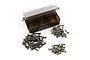 A Yeah Racing titanium screw set for Tamiya Super Hot Shot, featuring various metal screws and a partitioned storage box on a white background.