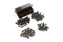 A complete titanium screw set for the Tamiya Super Clod Buster by Yeah Racing, featuring various screw sizes and a plastic storage case.