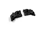Two black anodized aluminium RC gearbox case halves by Yeah Racing on a white background.
