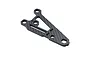 A single carbon fibre front suspension arm for an RC car, featuring a triangular cutout design and multiple mounting holes.