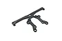 A flat, carbon fiber RC car bulkhead mount part with multiple mounting holes, shown against a plain white background.