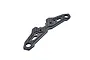 A carbon fibre front upper bumper mount for an RC car, featuring a woven texture and multiple mounting holes.