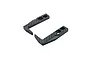 Two L-shaped carbon fiber battery holder braces for RC cars, shown from an elevated angle against a white background.
