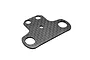 A flat, T-shaped RC car bumper mount brace made of black carbon fiber with five circular mounting holes.