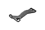 A carbon fibre floating servo brace for RC cars, featuring a woven pattern and multiple mounting holes, isolated on a white background.