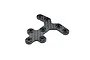 A Y-shaped carbon fibre chassis brace with integrated metal screw inserts, viewed from an angle against a white background.