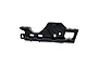 A black anodized aluminum RC motor mount component with various mounting holes and cutouts, isolated against a white background.