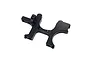 A black anodized aluminum RC car bulkhead part with mounting holes and a distinct H-shape profile against a white background.