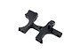 A black anodized aluminum RC car bulkhead part, viewed from an angle against a white background.