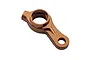 A gold-anodized aluminium RC rocker arm spare part against a white background.