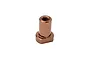 A bronze-coloured metal steering rack post for an RC car, featuring a cylindrical body with internal threading and a flat-sided base.