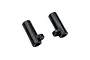 Two black anodized aluminium battery posts for RC cars, shown from an angled perspective against a white background.