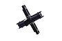 A black anodized aluminium spool housing for an RC car, featuring a central shaft with two perpendicular mounting arms.