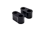 Two black RC Maker rear body mount spacers with two holes each, shown against a white background.
