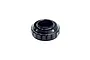 A black anodized metal RC shock bottom cap with a knurled edge, isolated on a white background.