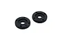 Two black circular RC shock pistons with four small holes each, isolated on a white background.