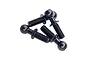 Four black steel male ball studs for RC cars arranged in a cluster on a white background.