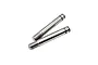 Two polished metal RC shock shafts with threaded ends and a small groove near the top, isolated against a white background.