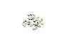 A small pile of silver-coloured metal E-clips for RC shock pistons on a white background.