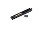RC Maker black brass 13g front centre weight for RC cars with a small carbon fibre washer on a white background.