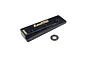 RC Maker black brass 19g rear centre weight with gold branding and a small carbon fibre washer on a white background.