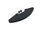 A black foam RC car bumper with two small rubber grommets or spacers positioned above it against a white background.