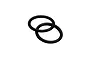 Two black rubber O-rings overlapping each other against a white background.