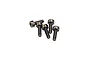 A cluster of five small metal cap head screws with hex sockets, arranged on a plain white background.