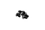 A group of five small black metal button head screws for RC cars on a white background.
