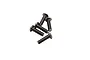A group of five black metal button head screws arranged on a white background.