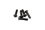 A cluster of five black metal button head screws with hex drive sockets, isolated against a white background.