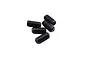 A cluster of five black metal grub screws arranged on a white background.