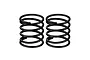 Two identical black coil springs for RC car shock absorbers standing side by side against a white background.