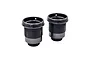 Two black threaded RC shock bodies for RC car suspension systems.